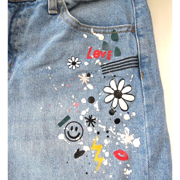 Art Class Girl's High Rise Wide Leg Graffiti Jeans  Size 14 EUC - Picture 2 of 12